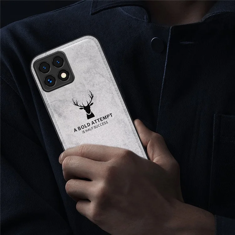 Para Xiaomi 14t Pro Case Patrón de Ciervos Textura de Tela PU Cuero de Cuero Portada - Gris