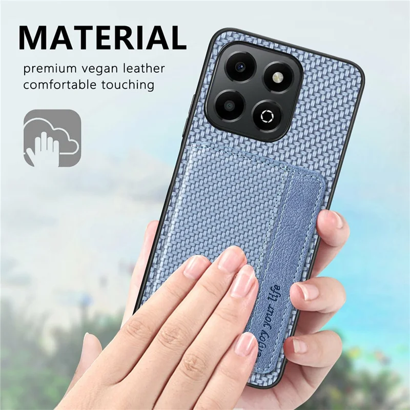 For Honor X6b 4G Case RFID Blocking Card Holder Carbon Fiber Leather+PC+TPU Phone Cover - Black