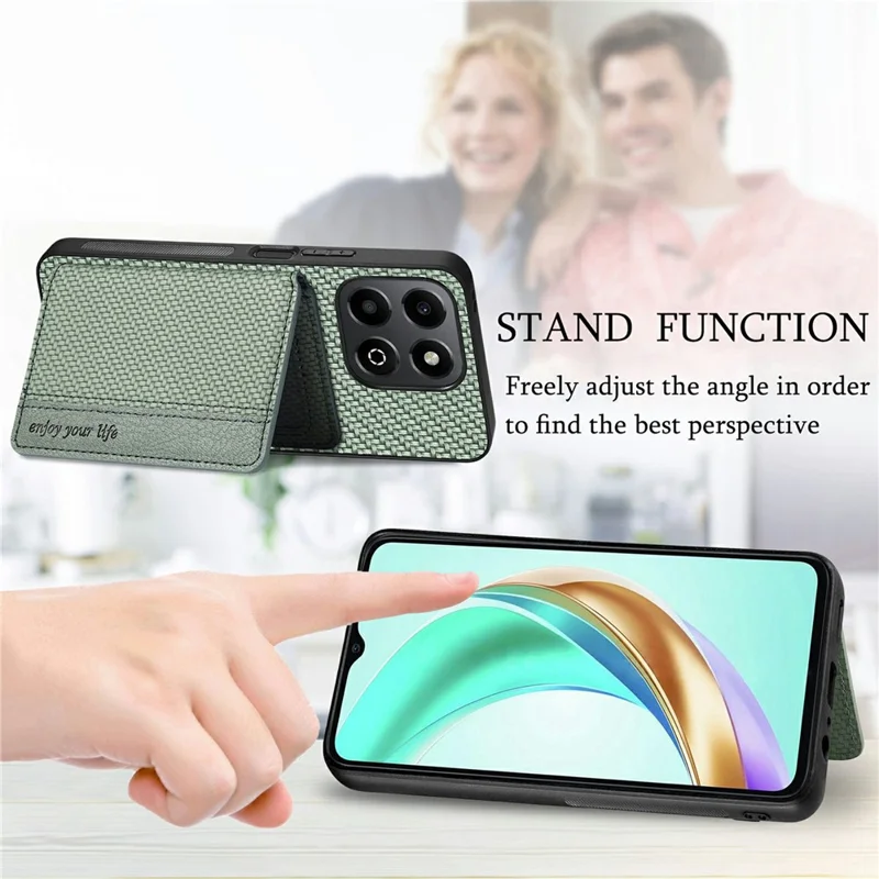 For Honor X6b 4G Case RFID Blocking Card Holder Carbon Fiber Leather+PC+TPU Phone Cover - Black