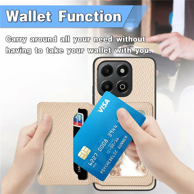 For Honor X6b 4G Case RFID Blocking Card Holder Carbon Fiber Leather+PC+TPU Phone Cover - Black