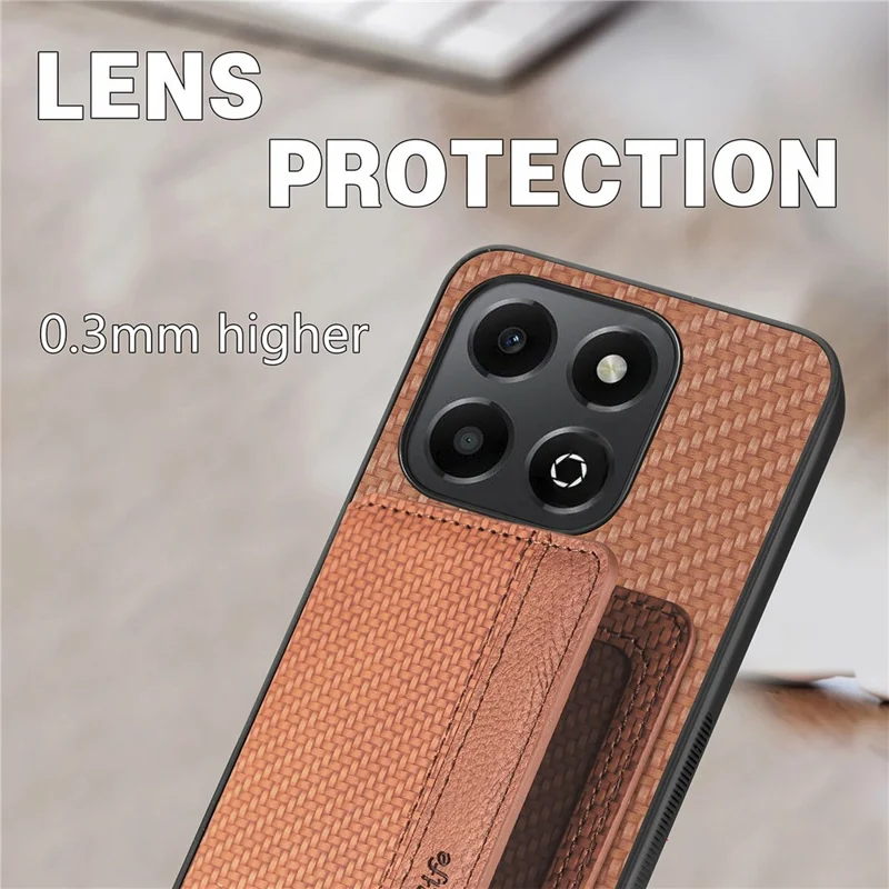 For Honor X6b 4G Case RFID Blocking Card Holder Carbon Fiber Leather+PC+TPU Phone Cover - Black