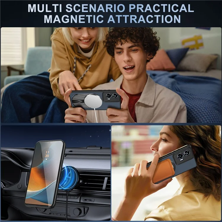 Para Motorola Edge 50 Fusion 5g Caso Magnético Dissipação de Calor Aromaterapia Kickstand Silicone+PC Tone - Preto