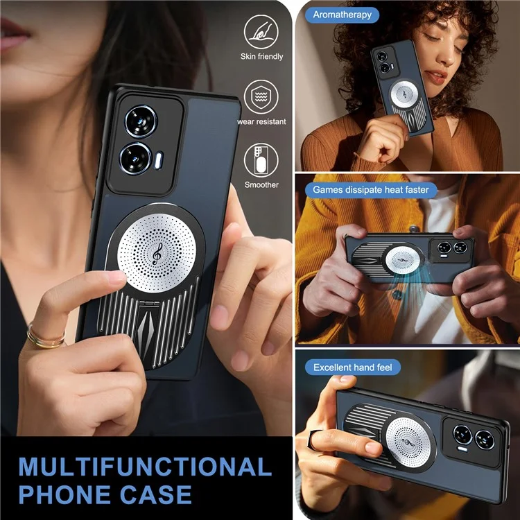 Para Motorola Edge 50 Fusion 5g Caso Magnético Dissipação de Calor Aromaterapia Kickstand Silicone+PC Tone - Preto
