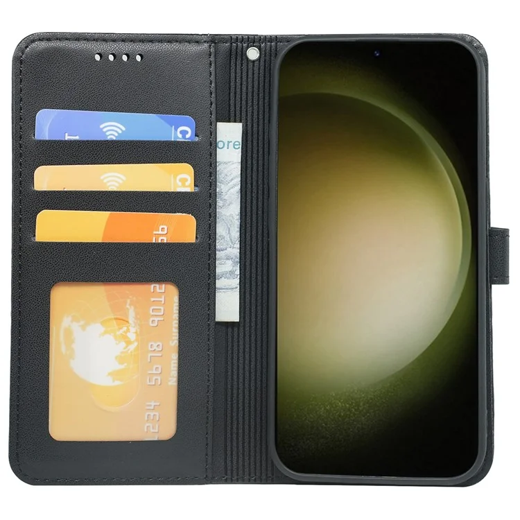 Для Samsung Galaxy S25 Case Case Case Magnetic Snap Кожаный Телефон с Ремешком - Черный