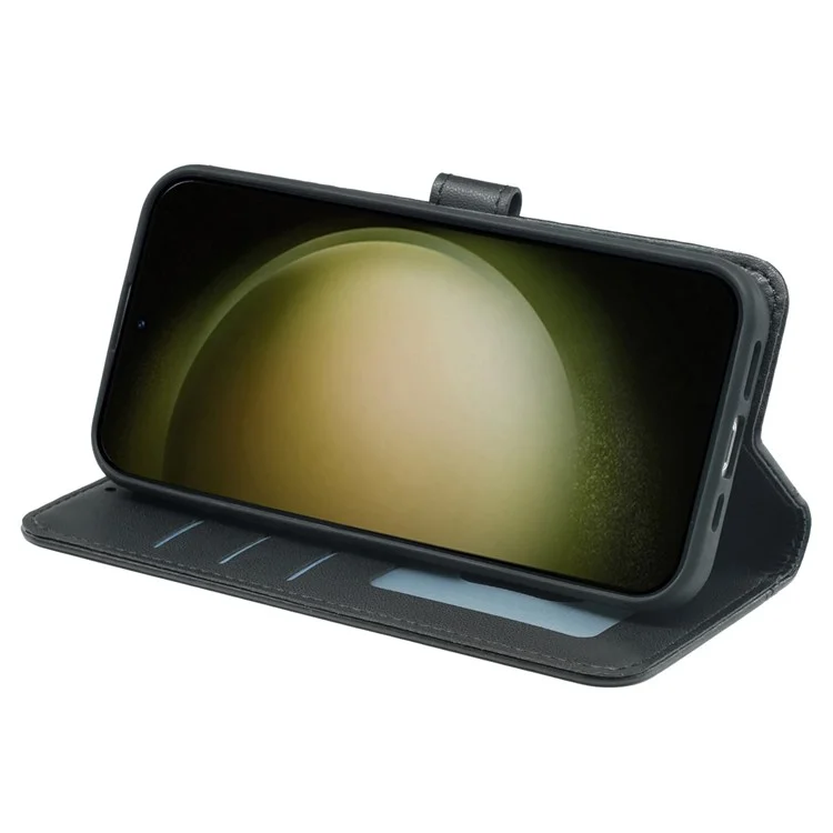 Для Samsung Galaxy S25 Case Case Case Magnetic Snap Кожаный Телефон с Ремешком - Черный