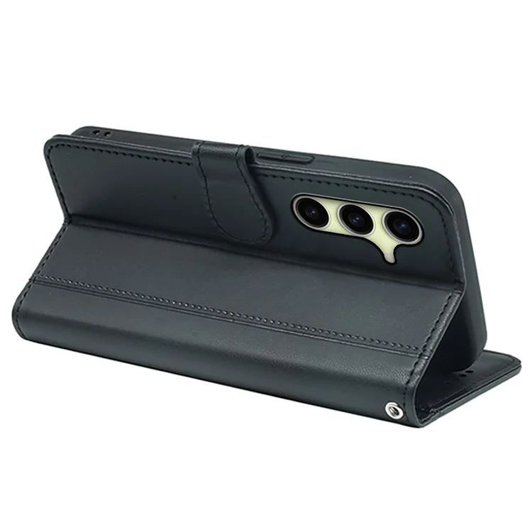Для Samsung Galaxy S25 Case Case Case Magnetic Snap Кожаный Телефон с Ремешком - Черный