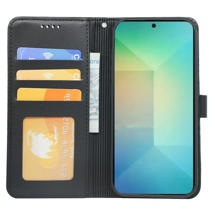Für Samsung Galaxy S25+ Wallet Case Magnetic Snap Leder Telefonabdeckung Mit Riemen - Schwarz