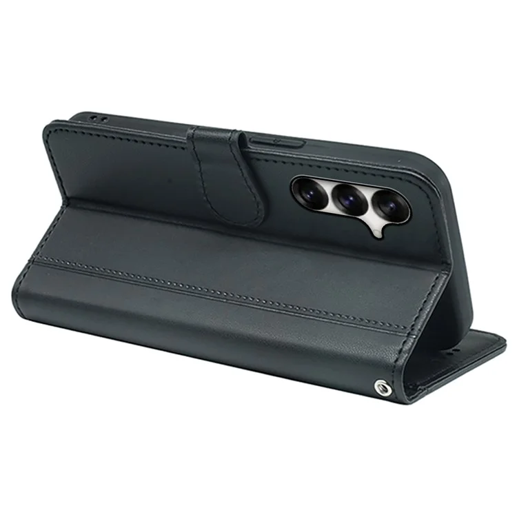 Für Samsung Galaxy S25+ Wallet Case Magnetic Snap Leder Telefonabdeckung Mit Riemen - Schwarz