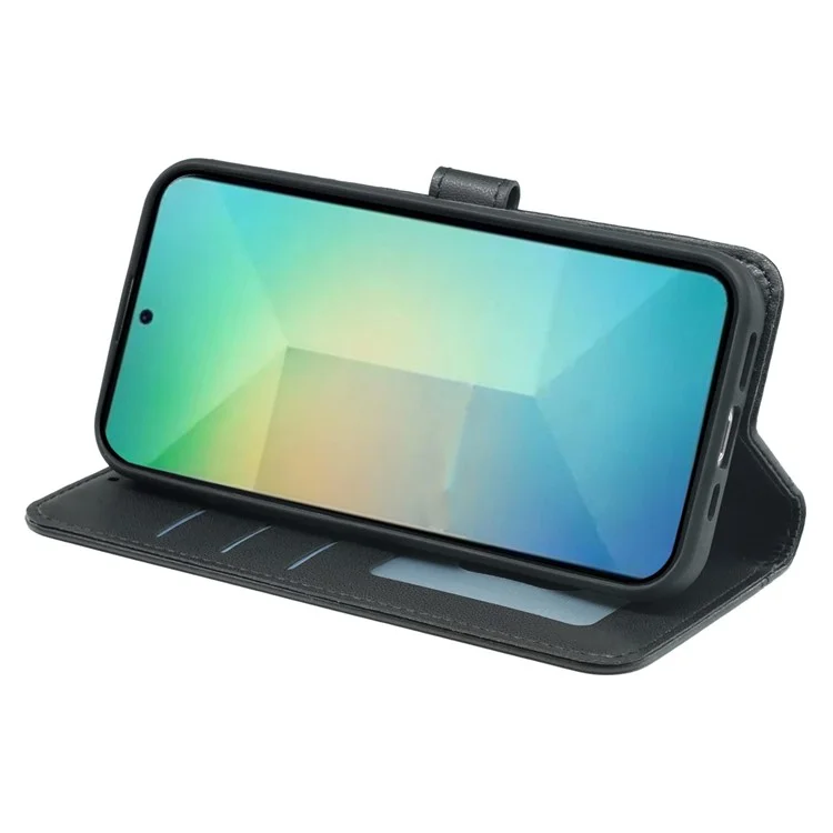 Für Samsung Galaxy S25+ Wallet Case Magnetic Snap Leder Telefonabdeckung Mit Riemen - Schwarz