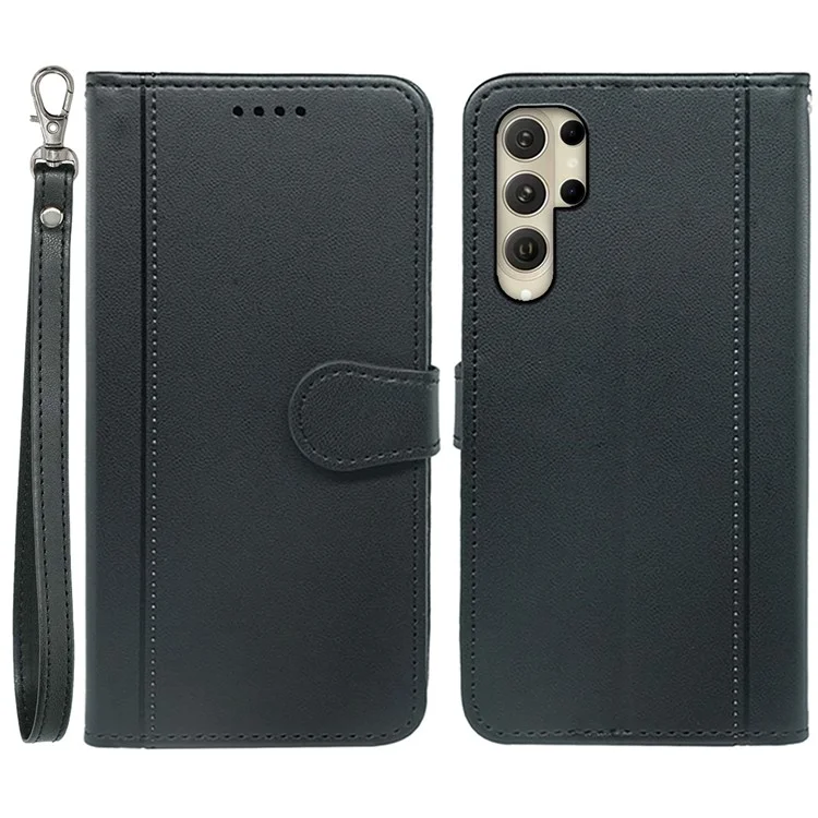 Para Samsung Galaxy S25 Ultra Wallet Case Magnetic Snap Telephip Cover With Strap - Negro