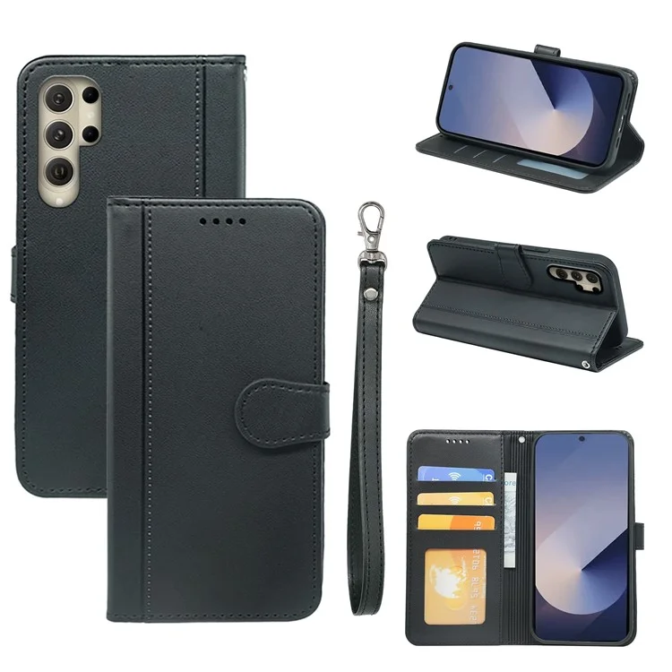 Para Samsung Galaxy S25 Ultra Wallet Case Magnetic Snap Telephip Cover With Strap - Negro
