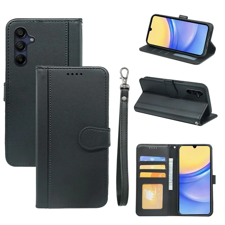 Per Samsung Galaxy A16 5G Wallet Case di Pelle a Scatto Magnetico Con Cinturino - Nero