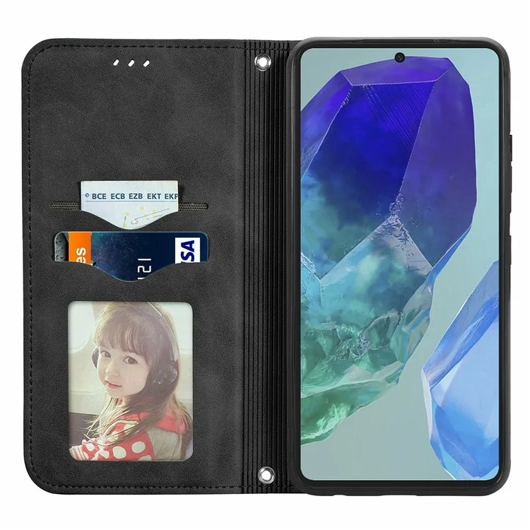 Para Samsung Galaxy A16 5G Case Skin Touch Feeling Leather Carteira Tampa - Preto