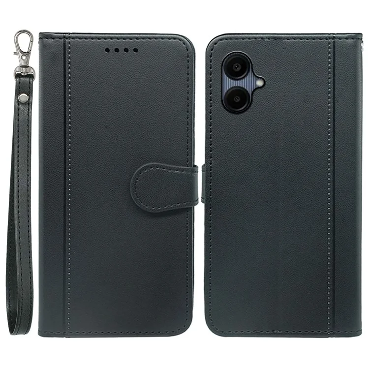 Для Samsung Galaxy A06 Case Case Magnetic Snap Leather Phone Cope с Ремешком - Черный