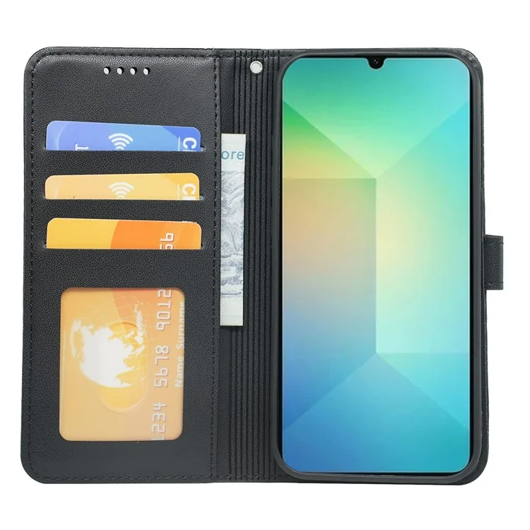 Для Samsung Galaxy A06 Case Case Magnetic Snap Leather Phone Cope с Ремешком - Черный