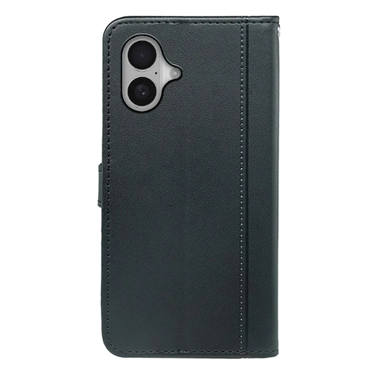 For iPhone 16 Wallet Case Magnetic Snap Leather Phone Cover with Strap - Black