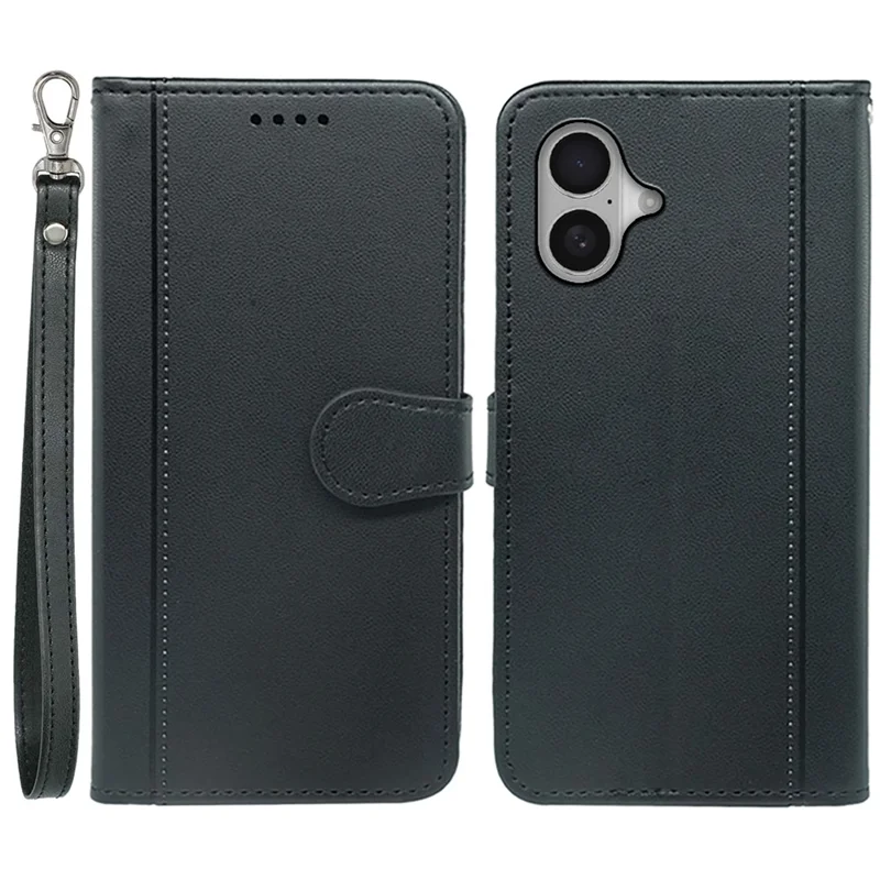 Per Iphone 16 Plus Whatet Case Magnetic Snap in Pelle Con Cinturino - Nero