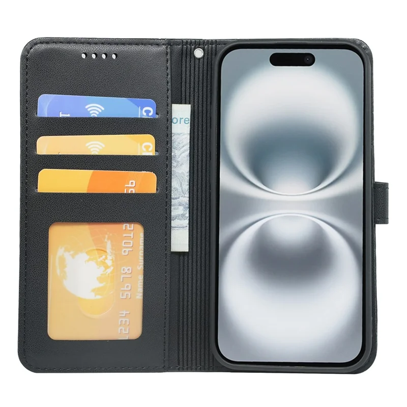 Per Iphone 16 Plus Whatet Case Magnetic Snap in Pelle Con Cinturino - Nero