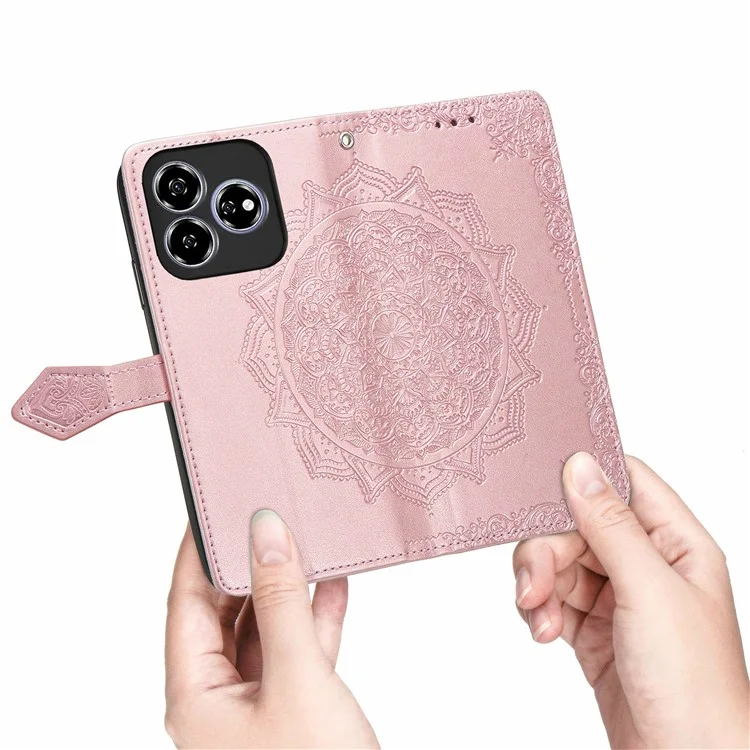 For ZTE Axon 60 / Blade V60 Wallet Case Mandala Flower Leather Phone Cover Stand View - Rose Gold