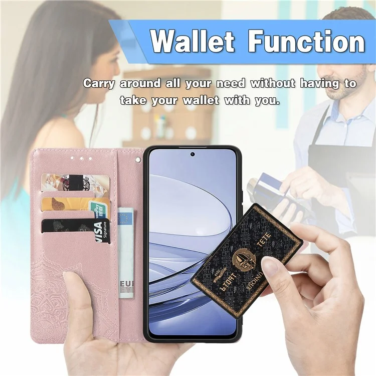 For ZTE Axon 60 / Blade V60 Wallet Case Mandala Flower Leather Phone Cover Stand View - Rose Gold