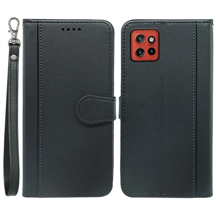 Для Motorola Edge 50 Neo 5G Case Case Case Magnetic Snap Кожаный Телефон с Ремешком - Черный