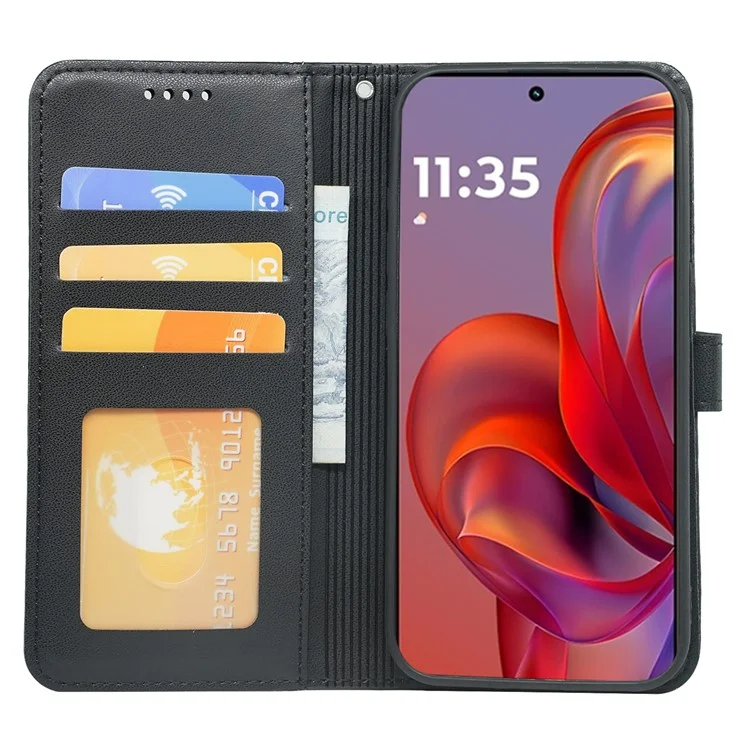 Для Motorola Edge 50 Neo 5G Case Case Case Magnetic Snap Кожаный Телефон с Ремешком - Черный