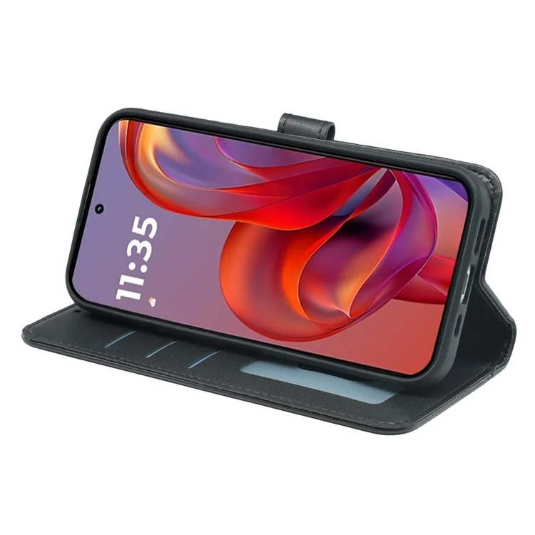 Для Motorola Edge 50 Neo 5G Case Case Case Magnetic Snap Кожаный Телефон с Ремешком - Черный