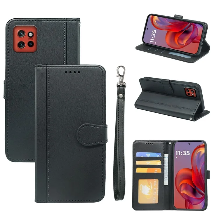Для Motorola Edge 50 Neo 5G Case Case Case Magnetic Snap Кожаный Телефон с Ремешком - Черный