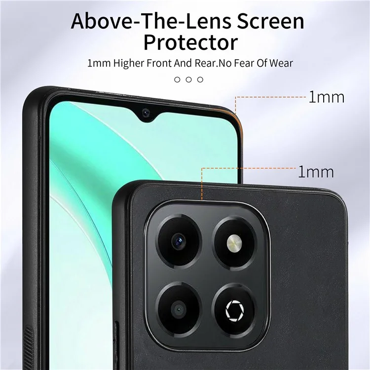 For Honor X6b 4G Case Kickstand Leather+TPU Non-Slip Protective Cover Card Slots - Black