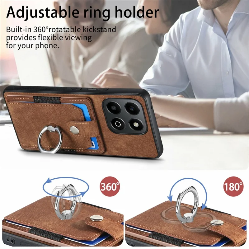 For Honor X6b 4G Case Kickstand Leather+TPU Non-Slip Protective Cover Card Slots - Brown