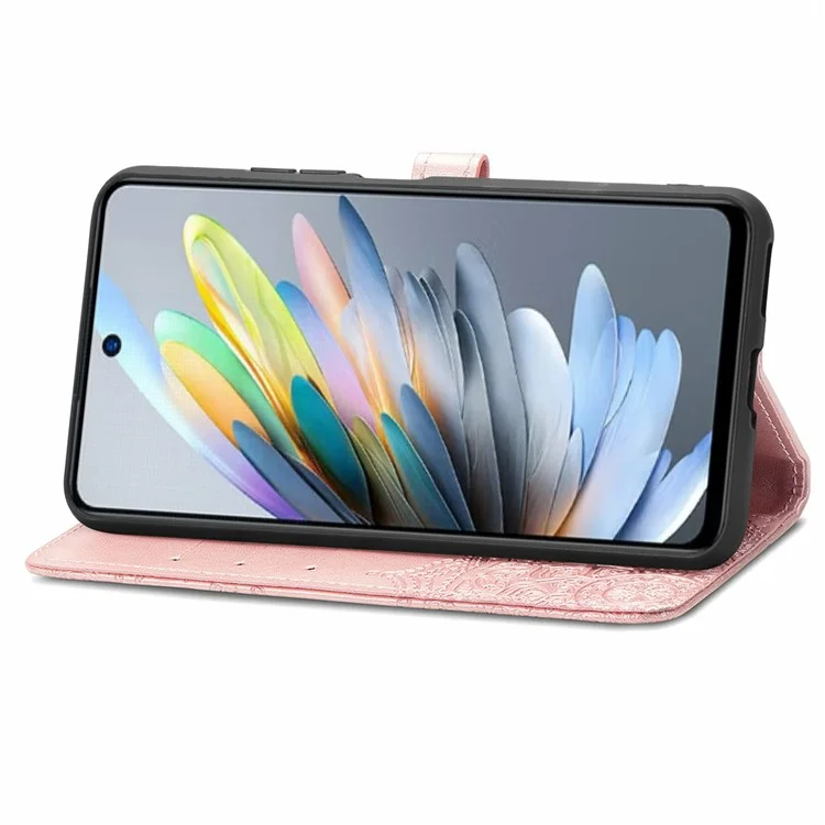 Para ZTE Blade A75 4G Caixa da Carteira Mandala Flower Leather Tampo Stand Stand View - Rose Gold
