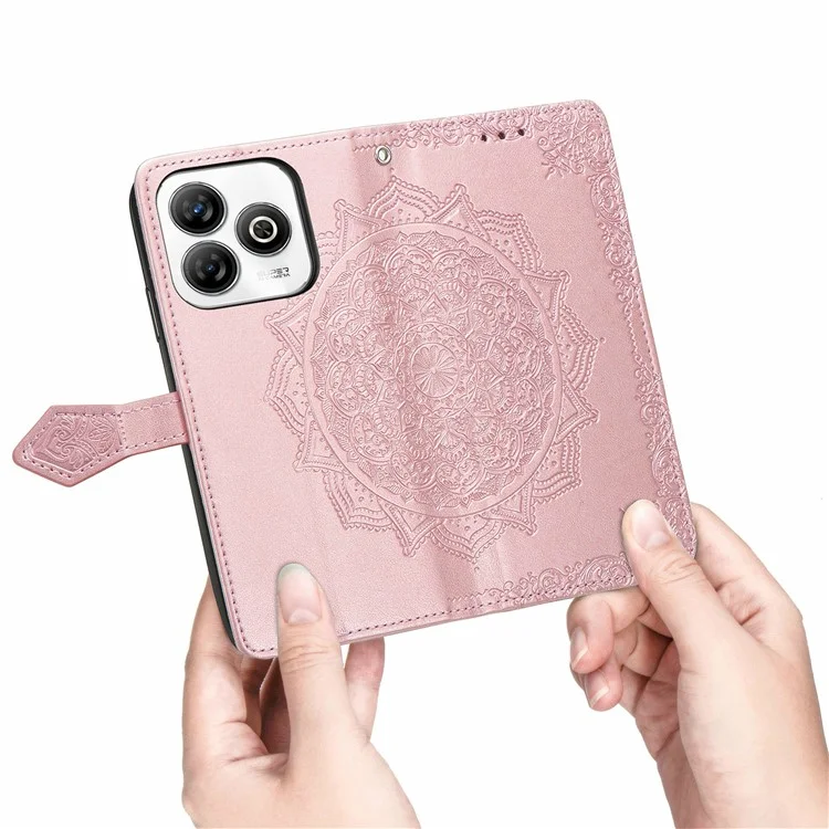 Para ZTE Blade A75 4G Caixa da Carteira Mandala Flower Leather Tampo Stand Stand View - Rose Gold