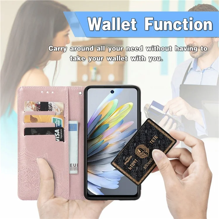 Para ZTE Blade A75 4G Caixa da Carteira Mandala Flower Leather Tampo Stand Stand View - Rose Gold