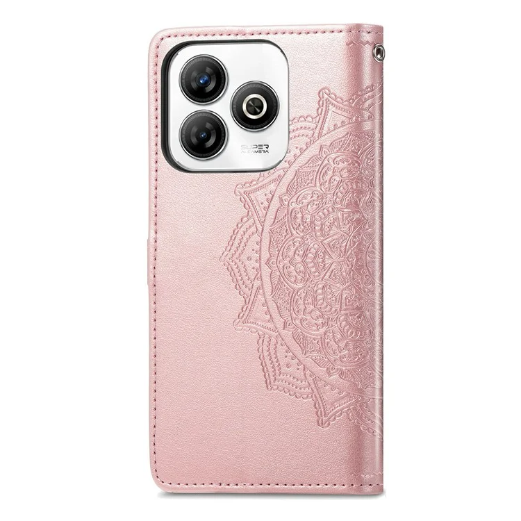 Para ZTE Blade A75 4G Caixa da Carteira Mandala Flower Leather Tampo Stand Stand View - Rose Gold