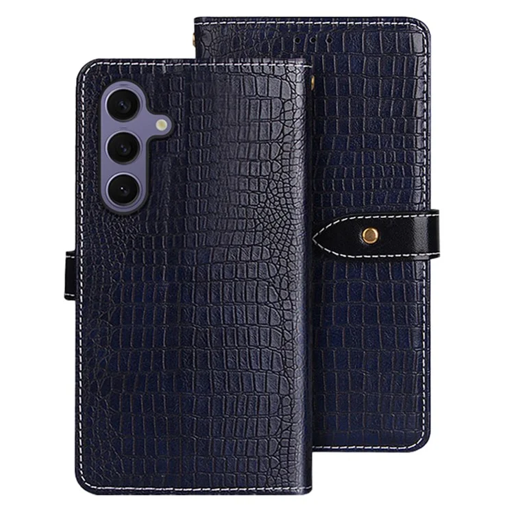 Idewei Pour Samsung Galaxy S25 Étui Texture Crocodile PU Leather Flip Phone Cover - Bleu