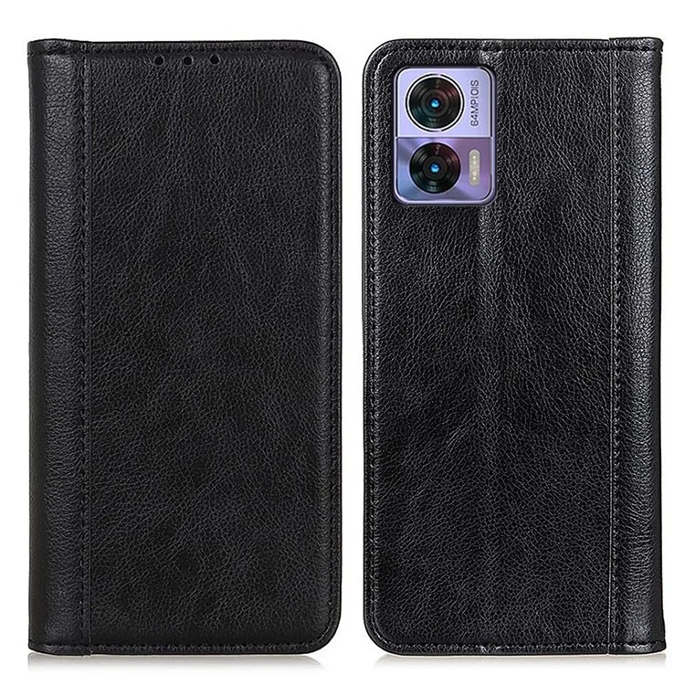 Per Motorola Edge 30 Neo 5G Magnetic Auto-absorbed Split Leather Stand Flip Cover TPU Shockproof Interior Litchi Texture Wallet Phone Case - Nero