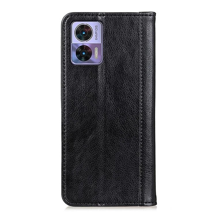 Per Motorola Edge 30 Neo 5G Magnetic Auto-absorbed Split Leather Stand Flip Cover TPU Shockproof Interior Litchi Texture Wallet Phone Case - Nero