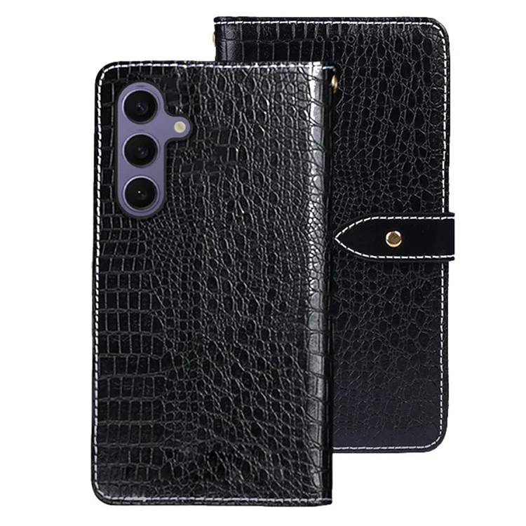 Idewei Pour Samsung Galaxy S25 + Case Crocodile Texture pu Leather Flip Phone Cover - Noir