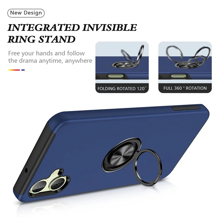 Per Samsung Galaxy A06 Case PC+TPU Phone Cover con Anello Rotante Holder - Blu
