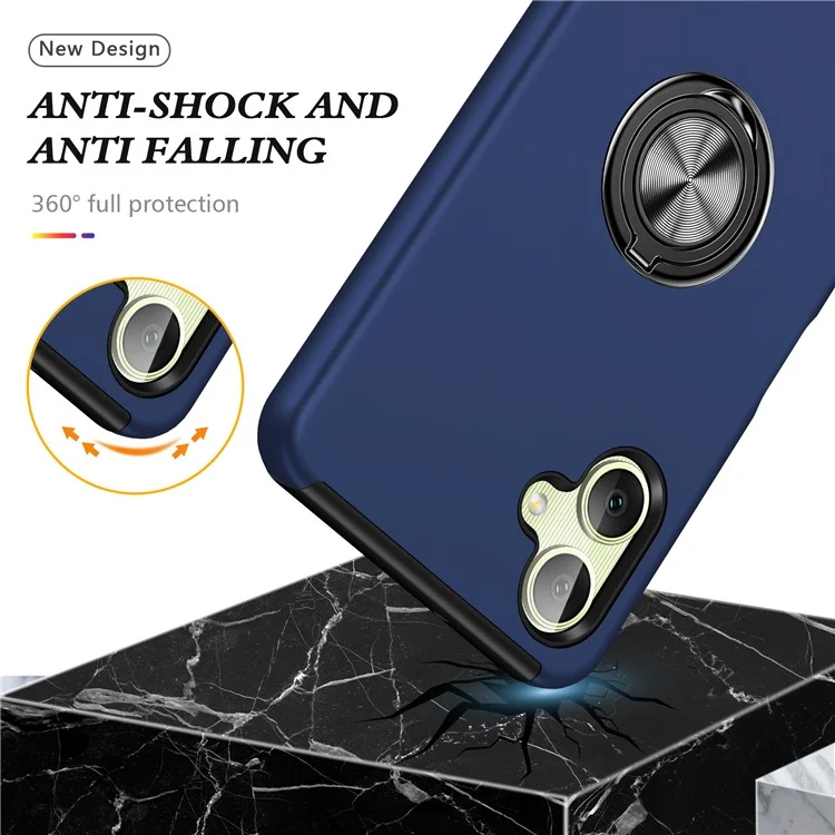 Per Samsung Galaxy A06 Case PC+TPU Phone Cover con Anello Rotante Holder - Blu