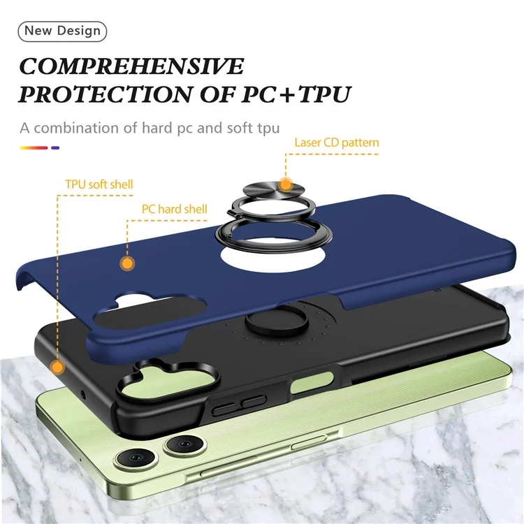 Per Samsung Galaxy A06 Case PC+TPU Phone Cover con Anello Rotante Holder - Blu