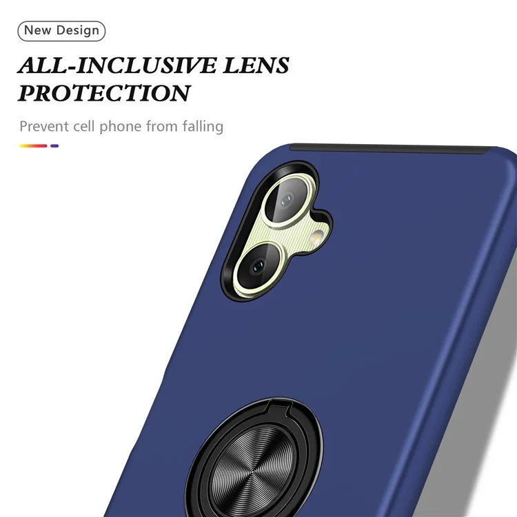 Per Samsung Galaxy A06 Case PC+TPU Phone Cover con Anello Rotante Holder - Blu
