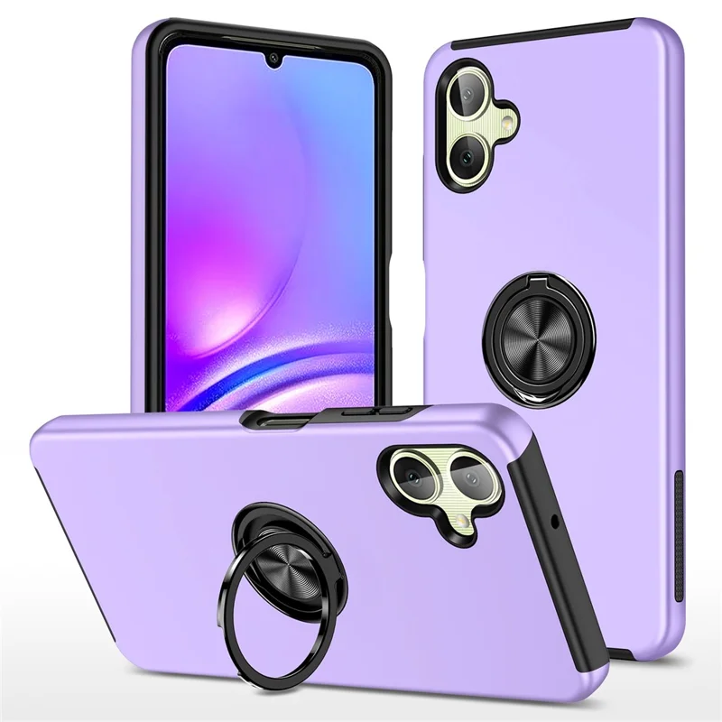 For Samsung Galaxy A06 4G Case PC+TPU Phone Cover with Rotatable Ring Holder - Purple