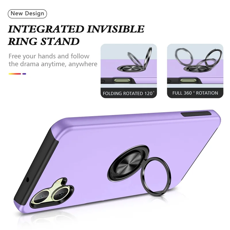 For Samsung Galaxy A06 4G Case PC+TPU Phone Cover with Rotatable Ring Holder - Purple