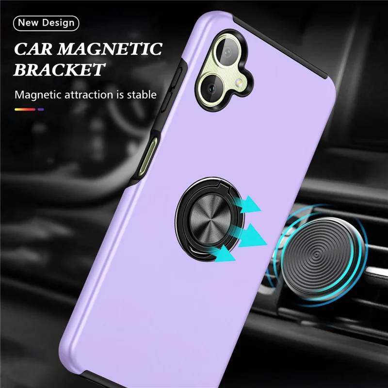 For Samsung Galaxy A06 4G Case PC+TPU Phone Cover with Rotatable Ring Holder - Purple