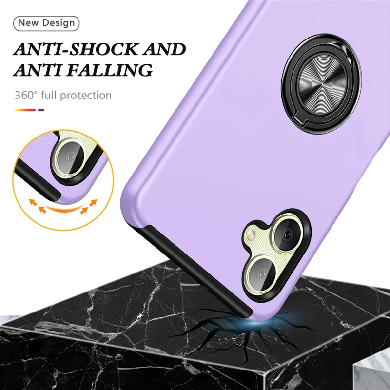 For Samsung Galaxy A06 4G Case PC+TPU Phone Cover with Rotatable Ring Holder - Purple