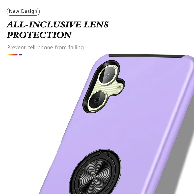 For Samsung Galaxy A06 4G Case PC+TPU Phone Cover with Rotatable Ring Holder - Purple