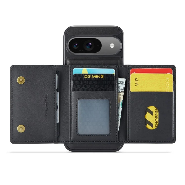 DG.MING M5 Series For Google Pixel 9 Pro  /  Pixel 9 Case Detachable Magnetic Leather Phone Cover with Card Slots - Black