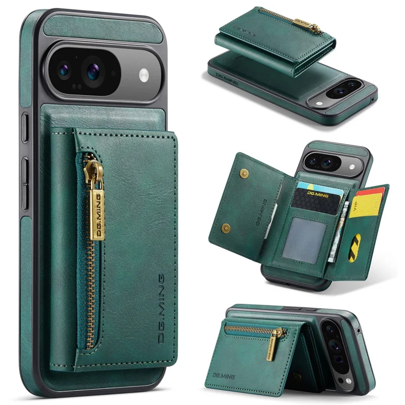 DG.MING M5 Series For Google Pixel 9 Pro  /  Pixel 9 Case Detachable Magnetic Leather Phone Cover with Card Slots - Green
