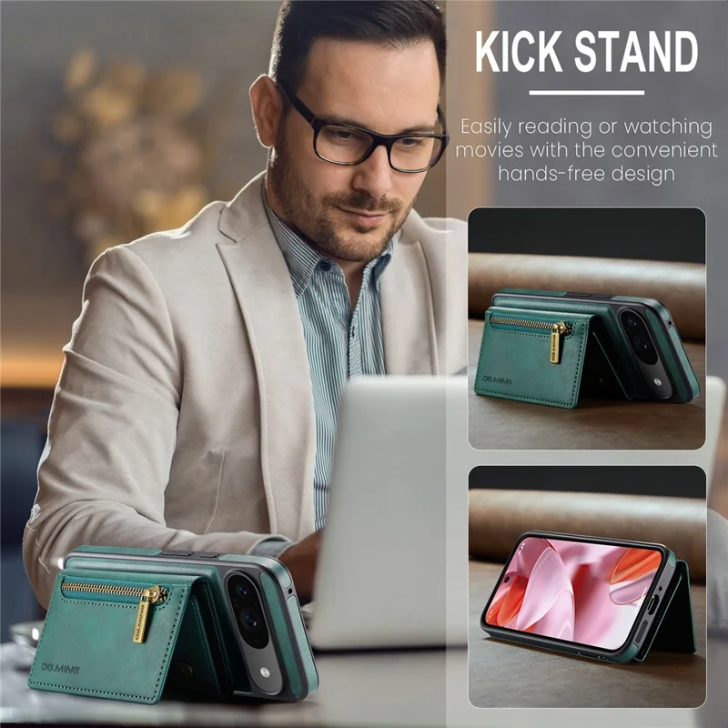 DG.MING M5 Series For Google Pixel 9 Pro  /  Pixel 9 Case Detachable Magnetic Leather Phone Cover with Card Slots - Green
